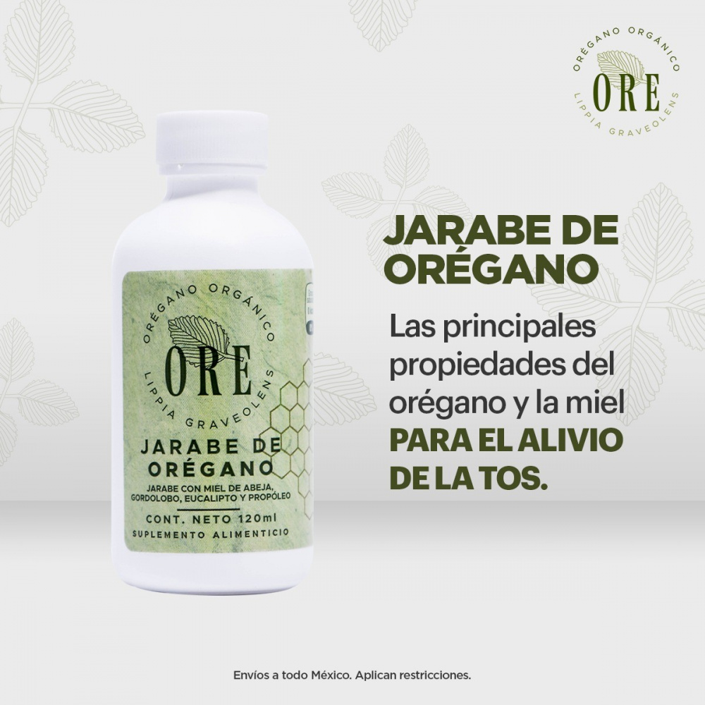 JARABE DE ORÉGANO EN BOTELLA DE 120 ML.