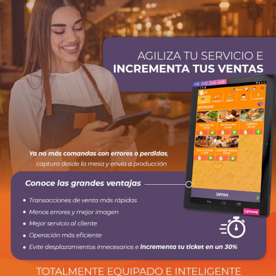 Soft Restaurant Móvil + Menú Digital en tableta 8” Android Lenovo