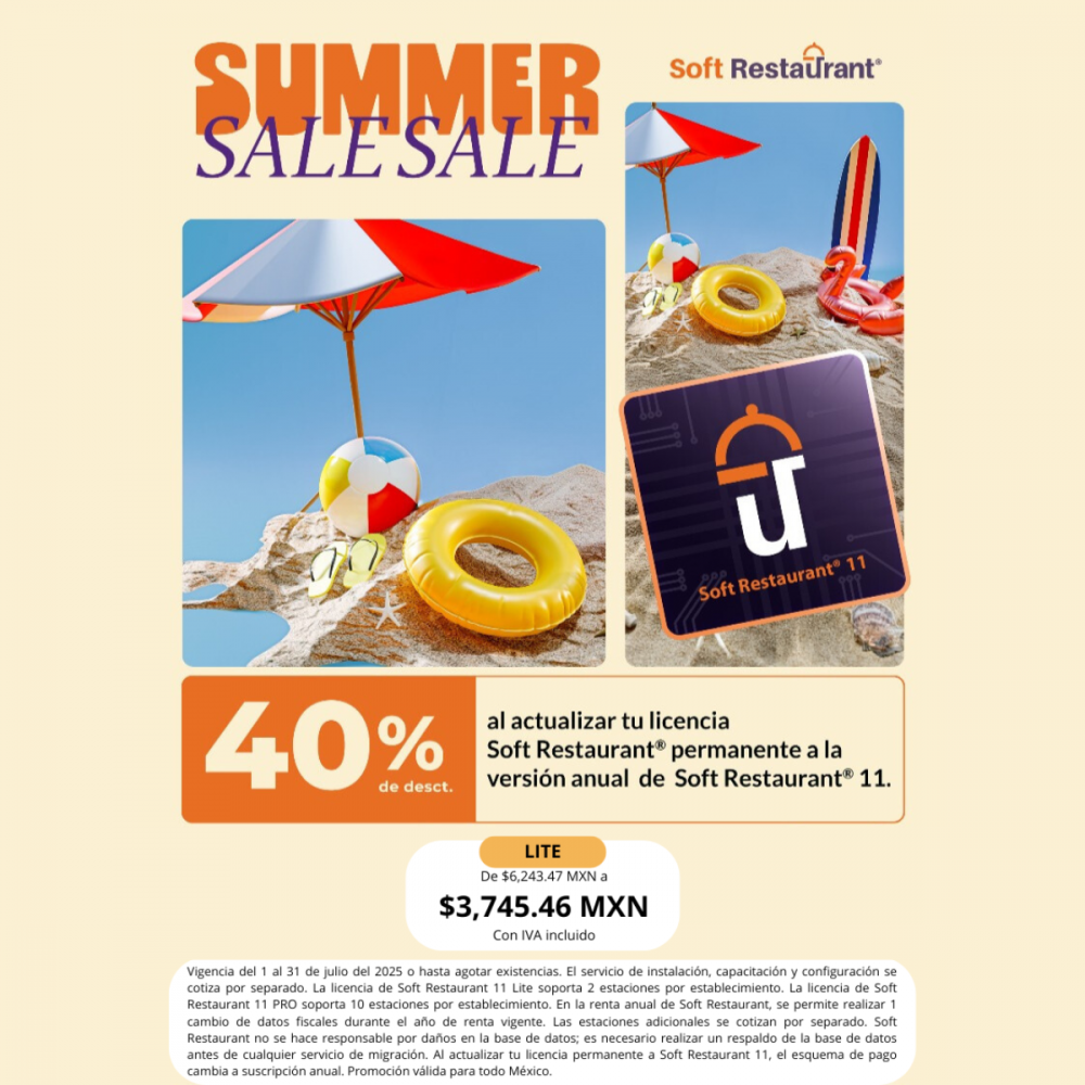 Soft Restaurant summer Sale actualización al 40%. LITE